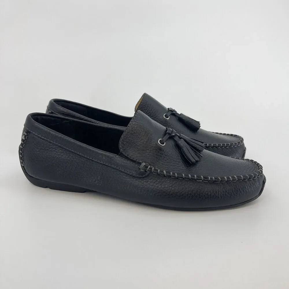 HS Trask Men's 11.5 Black Pebbled Leather Tasseled Driving Loafers Slip On Shoes